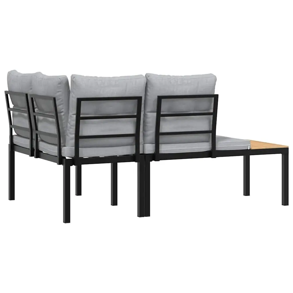 Outdoor Garden Benches Black Powder-coated Steel Frame 2 Piece Set with Cushions