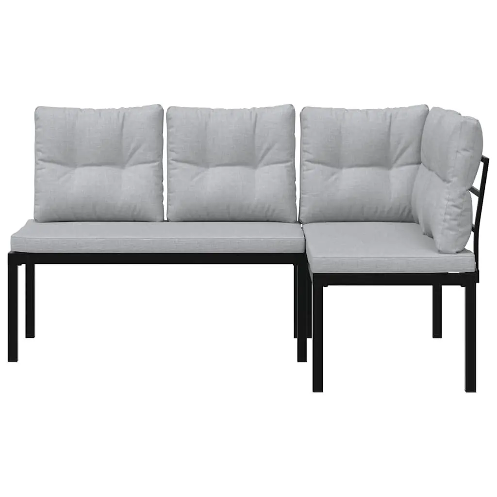 Outdoor Garden Benches Steel 2 Pieces Black with Cushions
