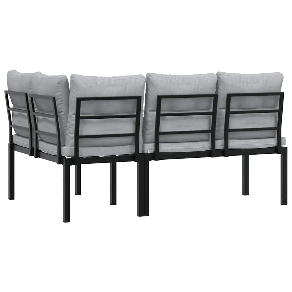 Outdoor Garden Benches Steel 2 Pieces Black with Cushions