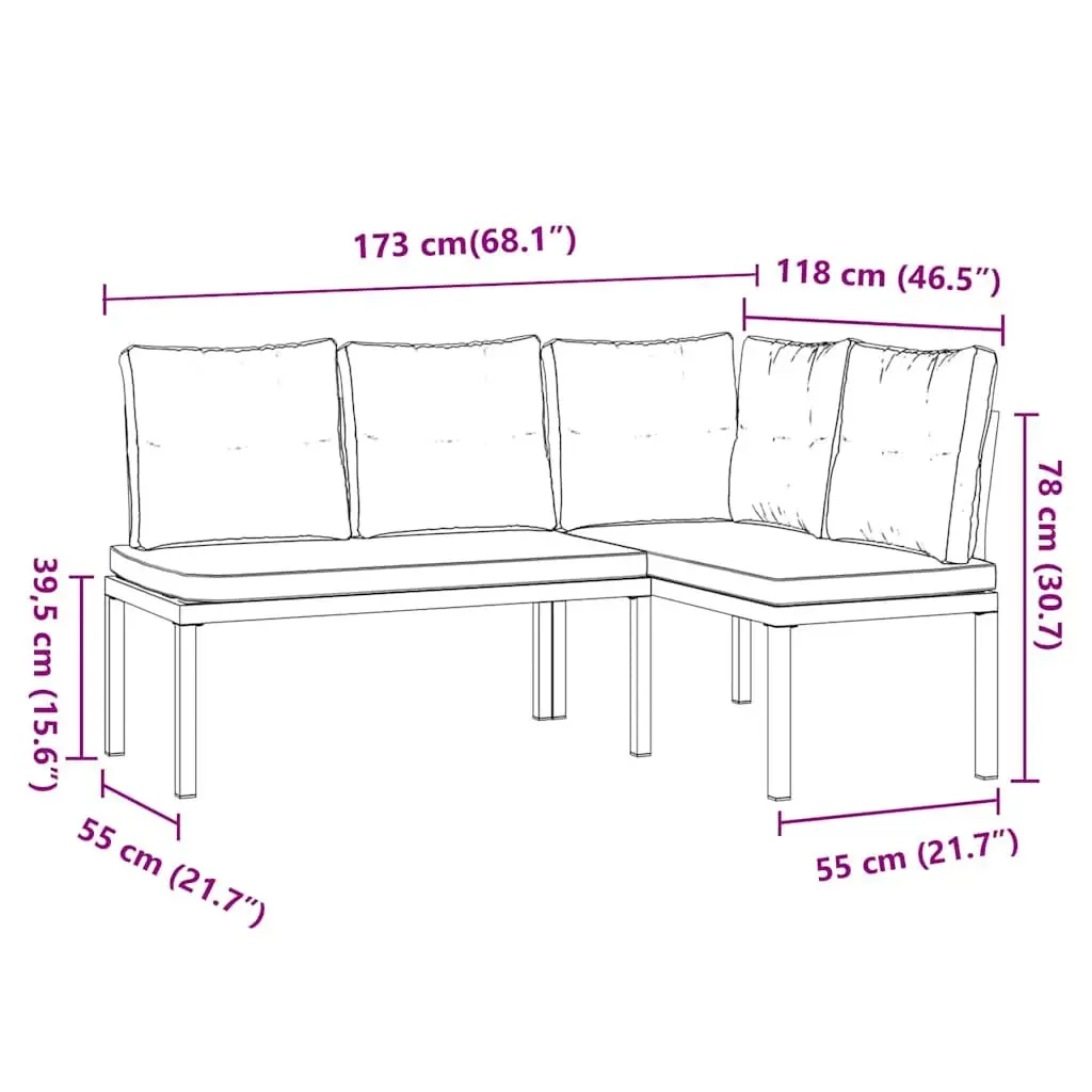 Outdoor Garden Benches Steel 2 Pieces Black with Cushions