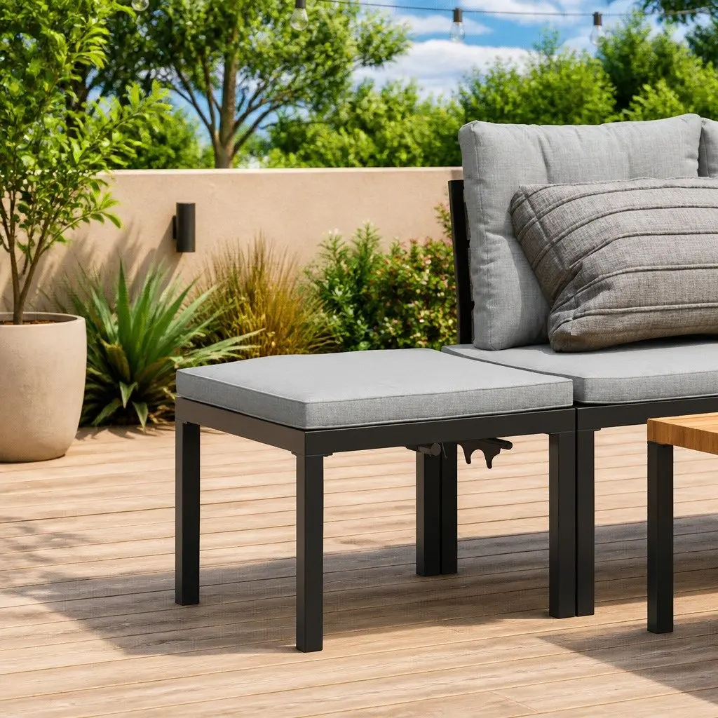 Garden Stool Outdoor Relaxation Padded Cushion Black Powder-Coated Steel Frame