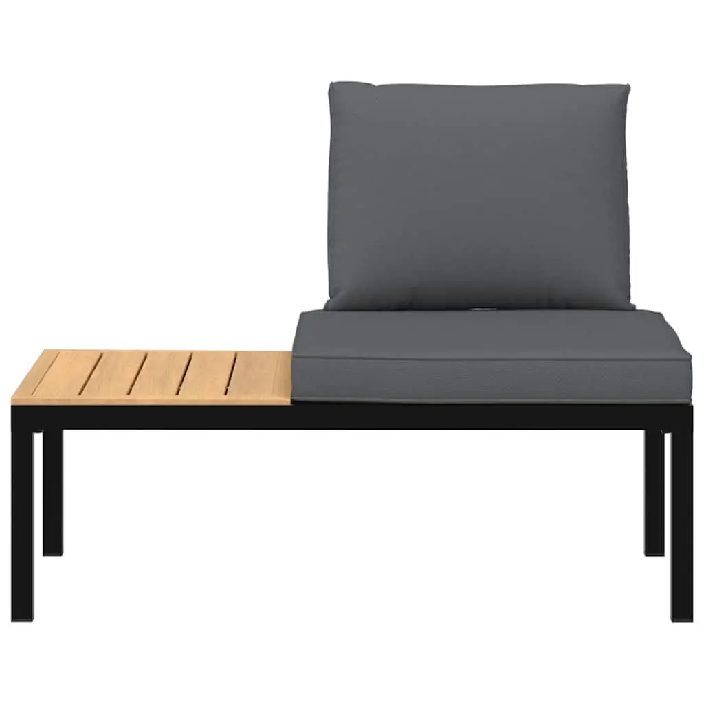 Garden Bench Aluminium Frame Black with Cushions and Side Table