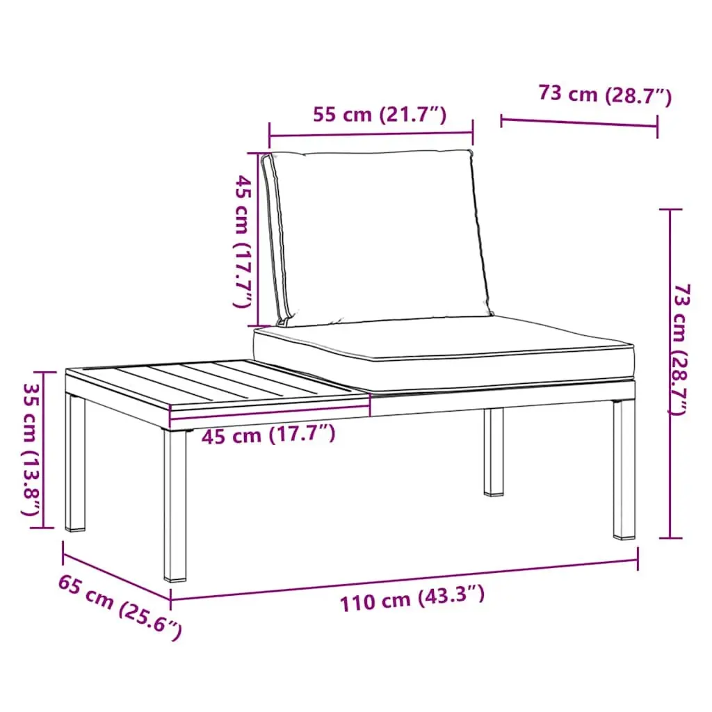 Garden Bench Aluminium Frame Black with Cushions and Side Table