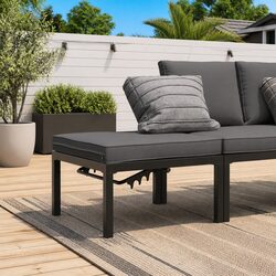 Garden Stool with Cushion Black Outdoor Foot Rest Adjustable Seat Panel