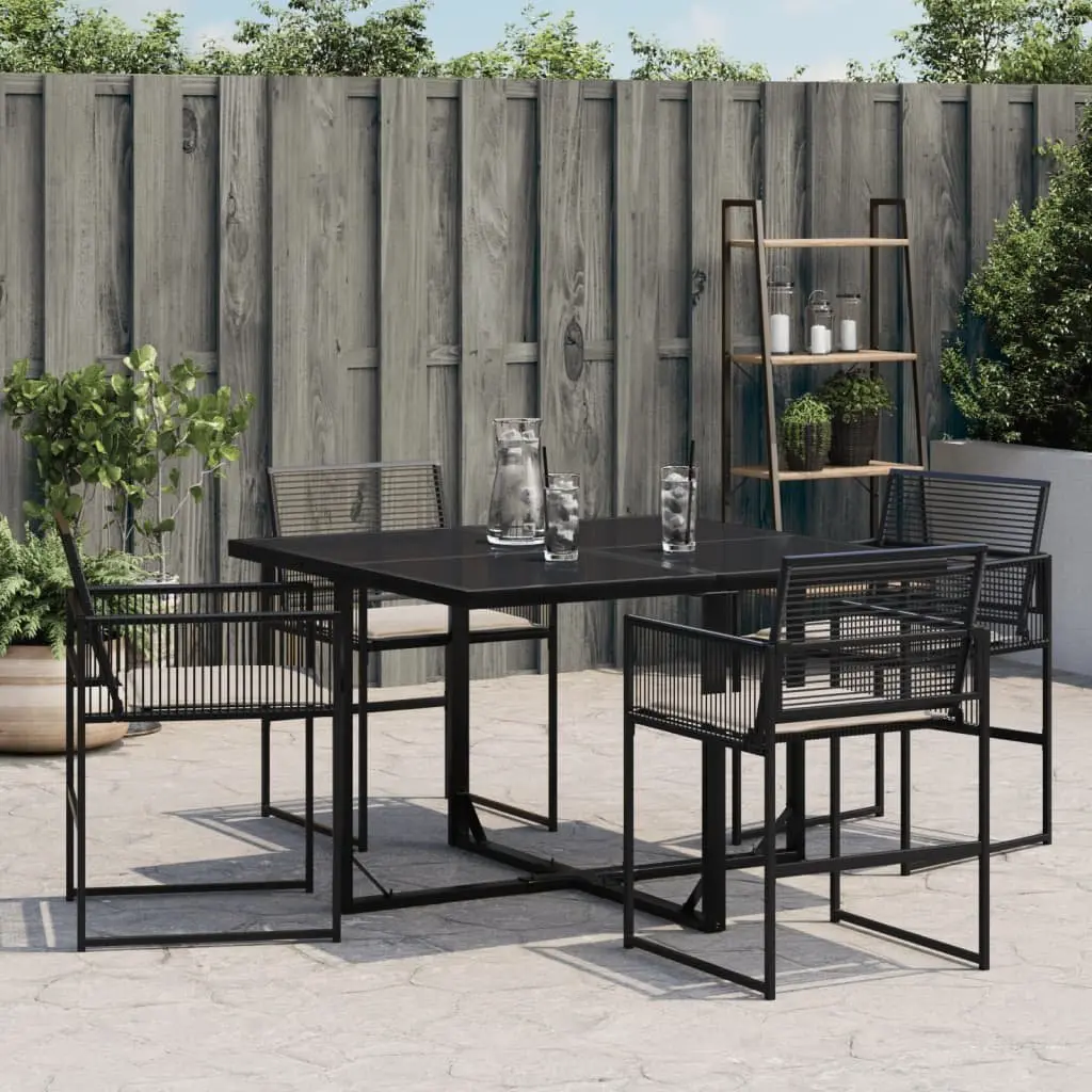 Outdoor Chairs Set 4 pcs Black Poly Rattan Garden Seating with Cushions