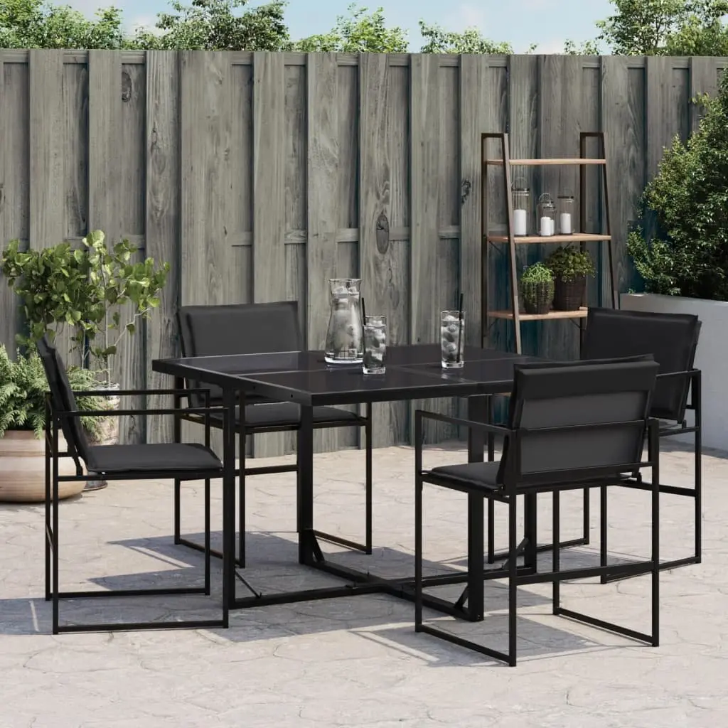 Outdoor Garden Chairs Set Steel Frame Textilene Seat Cushions Black 4 Piece