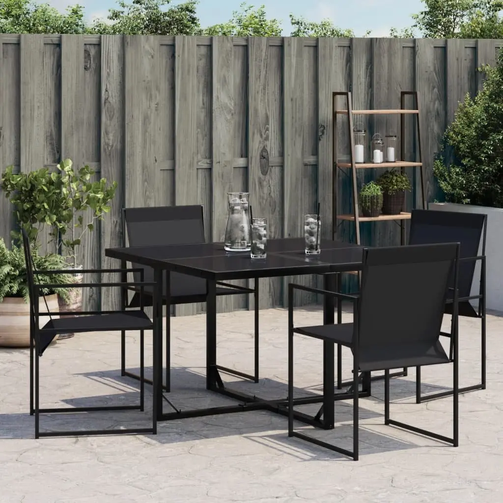 Outdoor Chairs Set 4 Pieces Black Steel Textilene Folding Backrest Durable