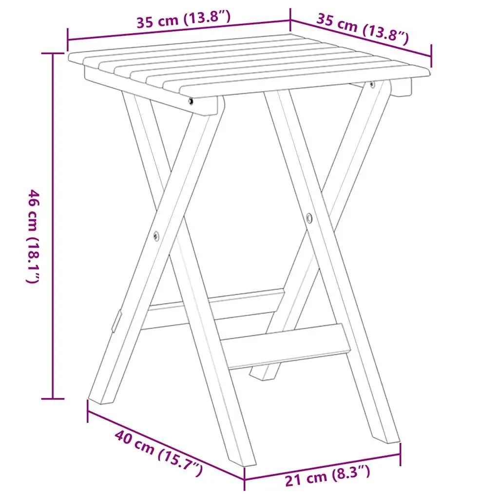 Foldable Side Table Poplar Wood Lightweight Black Outdoor Indoor