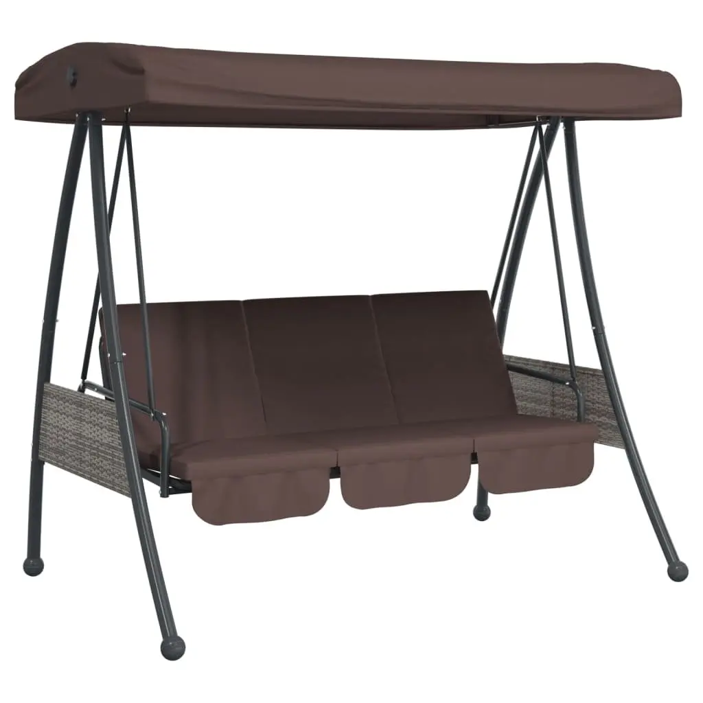 Garden Swing Bench 2-in-1 Lounger Adjustable Canopy Brown Outdoor Patio Seating