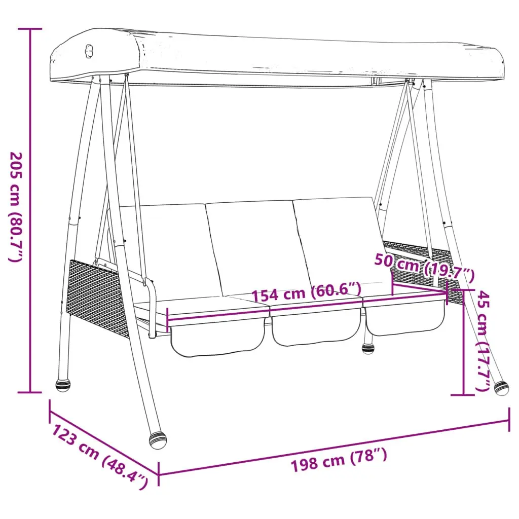 Garden Swing Bench 2-in-1 Lounger Adjustable Canopy Brown Outdoor Patio Seating