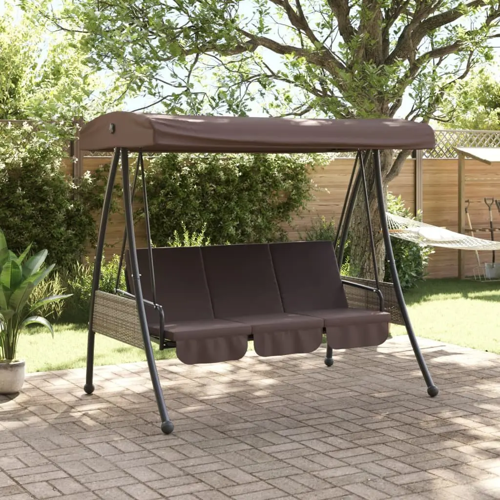 Garden Swing Bench 2-in-1 Lounger Adjustable Canopy Brown Outdoor Patio Seating