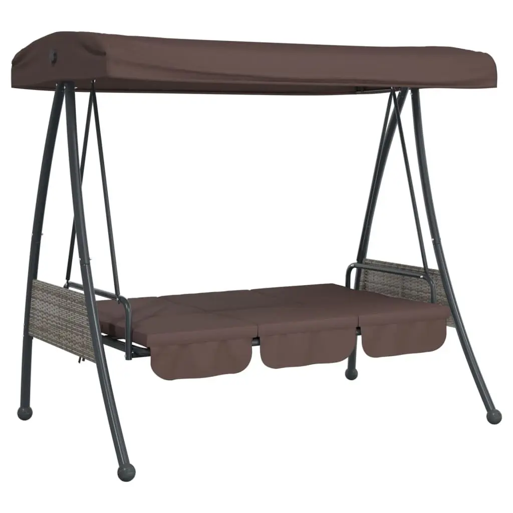 Garden Swing Bench 2-in-1 Lounger Adjustable Canopy Brown Outdoor Patio Seating