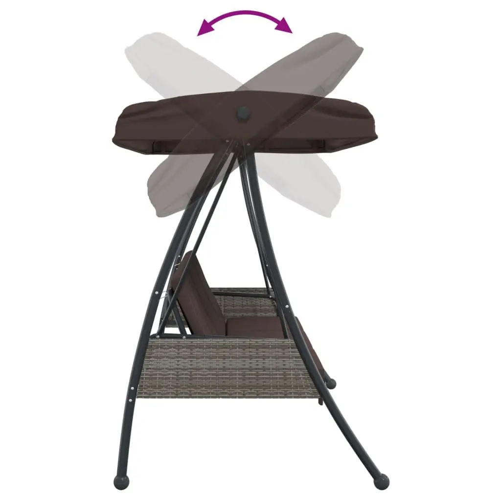 Garden Swing Bench 2-in-1 Lounger Adjustable Canopy Brown Outdoor Patio Seating