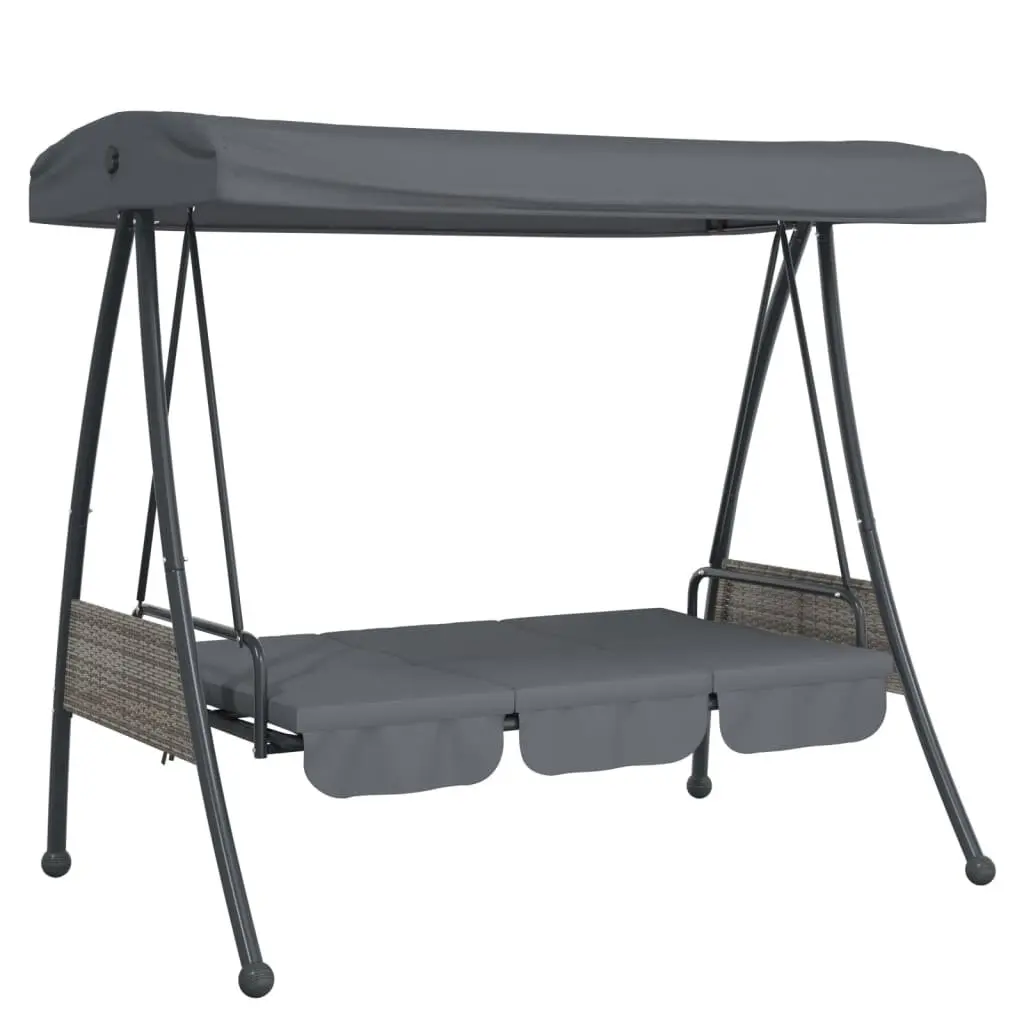 Garden Swing Bench Adjustable Canopy Outdoor Seating Grey Powder-coated Steel 2-3 Person