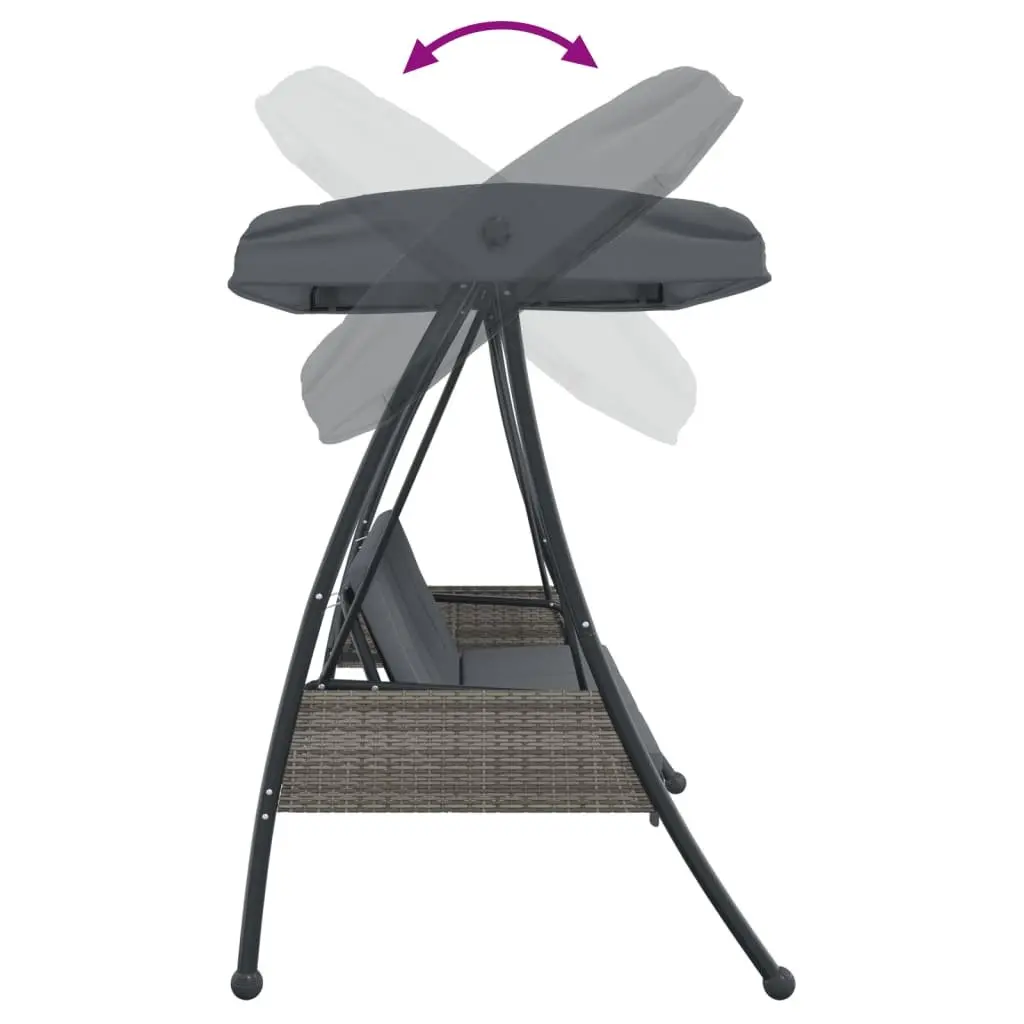 Garden Swing Bench Adjustable Canopy Outdoor Seating Grey Powder-coated Steel 2-3 Person