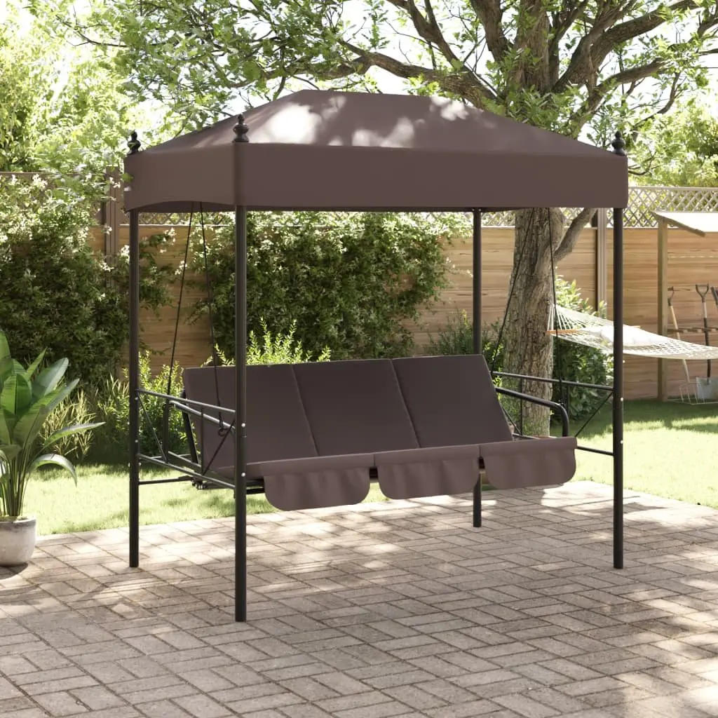 Garden Swing Bench Canopy Brown Powder-coated Steel 2-3 Person Outdoor Seating