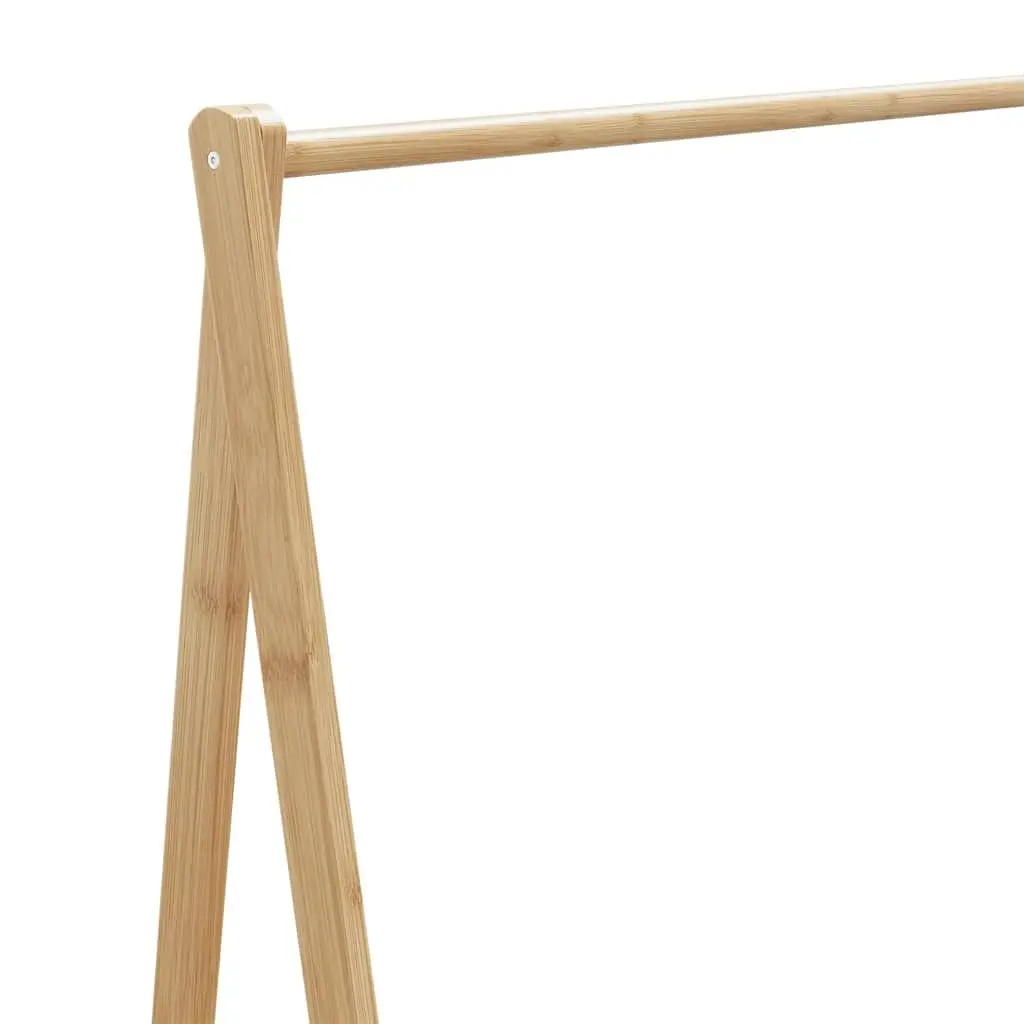 Bamboo Clothes Rack Foldable Garment Storage Organiser with Shelves and Wheels Brown