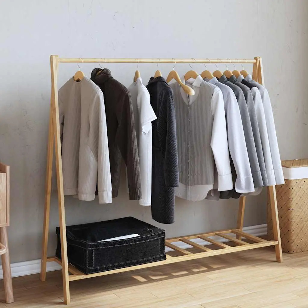 Bamboo Clothes Rack Foldable Garment Organiser with Shelves Brown 106 x 34 x 102 cm