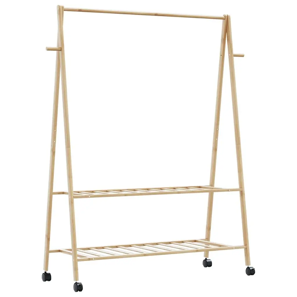 Clothes Rack Bamboo 132 x 45.5 x 155.5 cm Brown with Shelves and Wheels