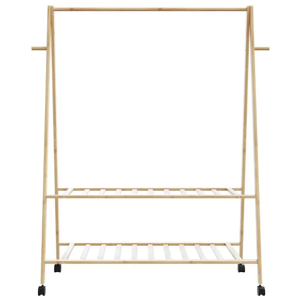 Clothes Rack Bamboo 132 x 45.5 x 155.5 cm Brown with Shelves and Wheels