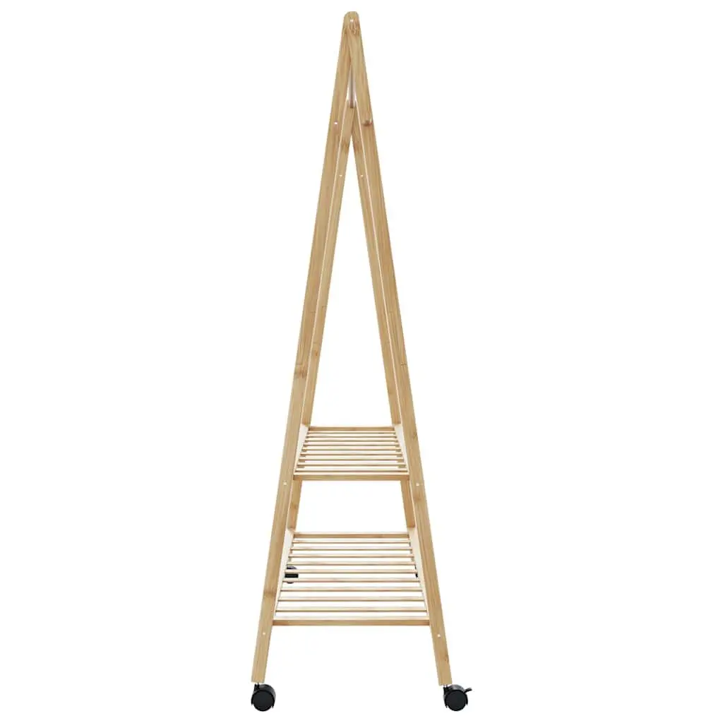 Clothes Rack Bamboo 132 x 45.5 x 155.5 cm Brown with Shelves and Wheels