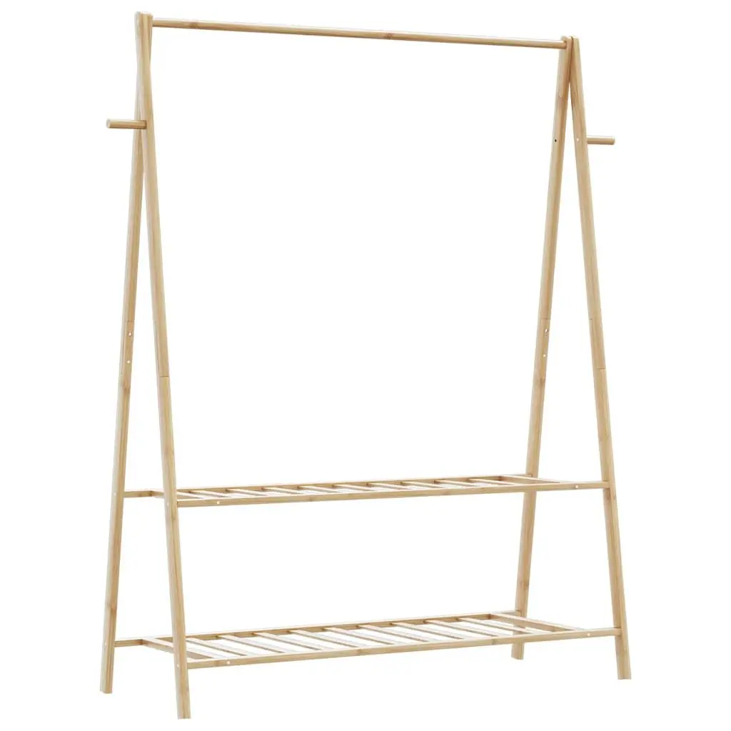 Bamboo Garment Organiser Foldable Clothes Rack with Shelves for Shoes and Accessories Brown 132x45.5x150.5cm