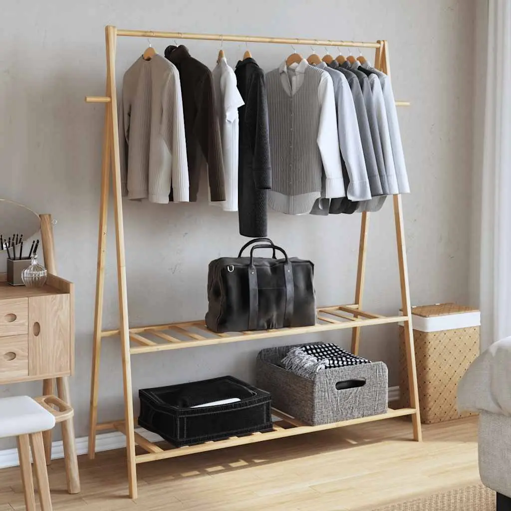 Bamboo Garment Organiser Foldable Clothes Rack with Shelves for Shoes and Accessories Brown 132x45.5x150.5cm