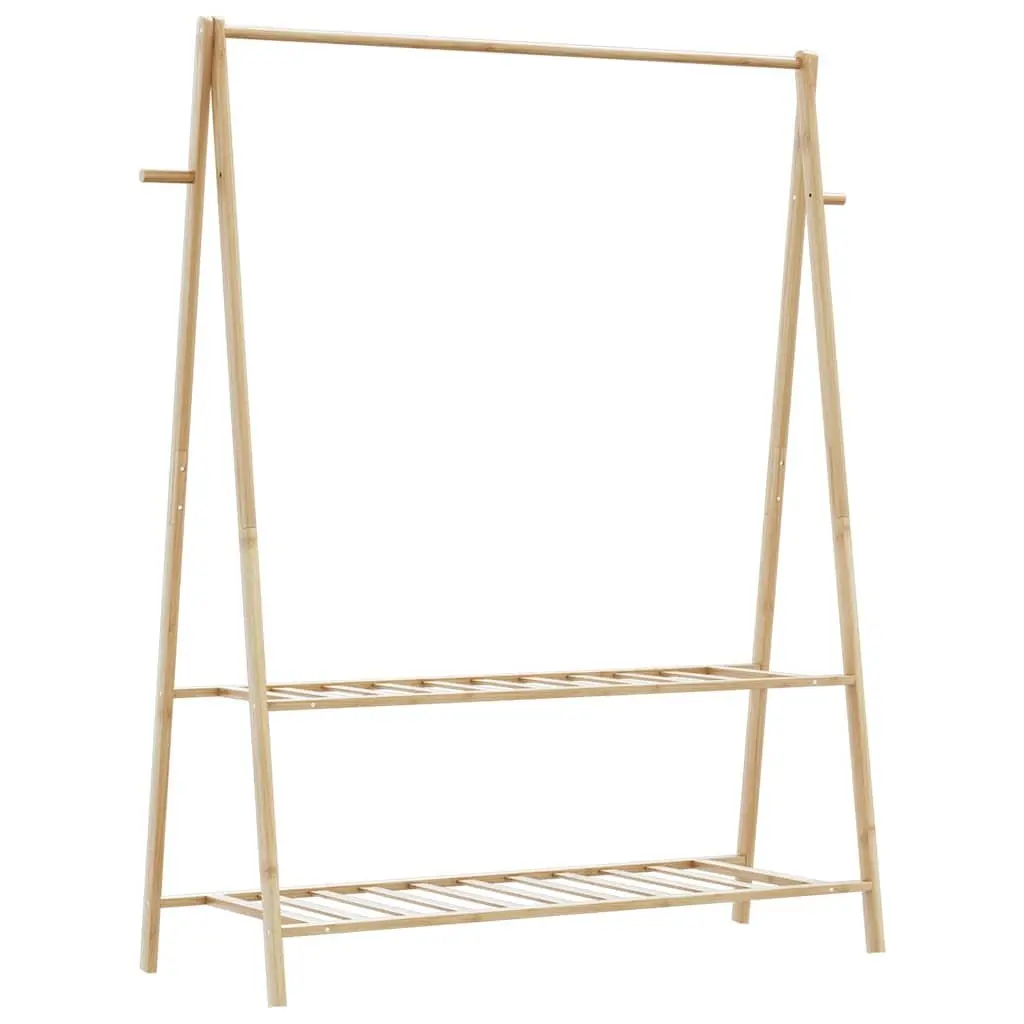 Bamboo Garment Organiser Foldable Clothes Rack with Shelves for Shoes and Accessories Brown 132x45.5x150.5cm