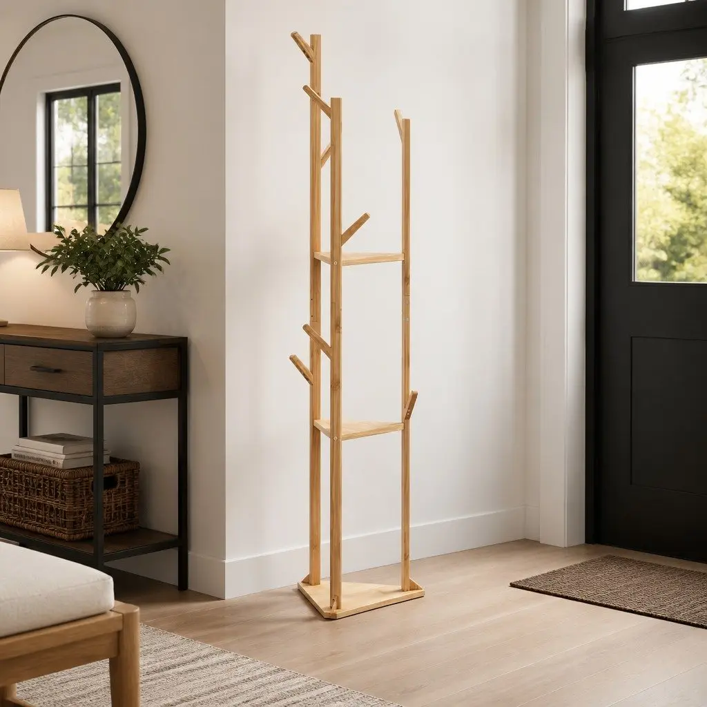 Coat Stand Bamboo Tall Slim 39 x 33 x 166 cm Brown