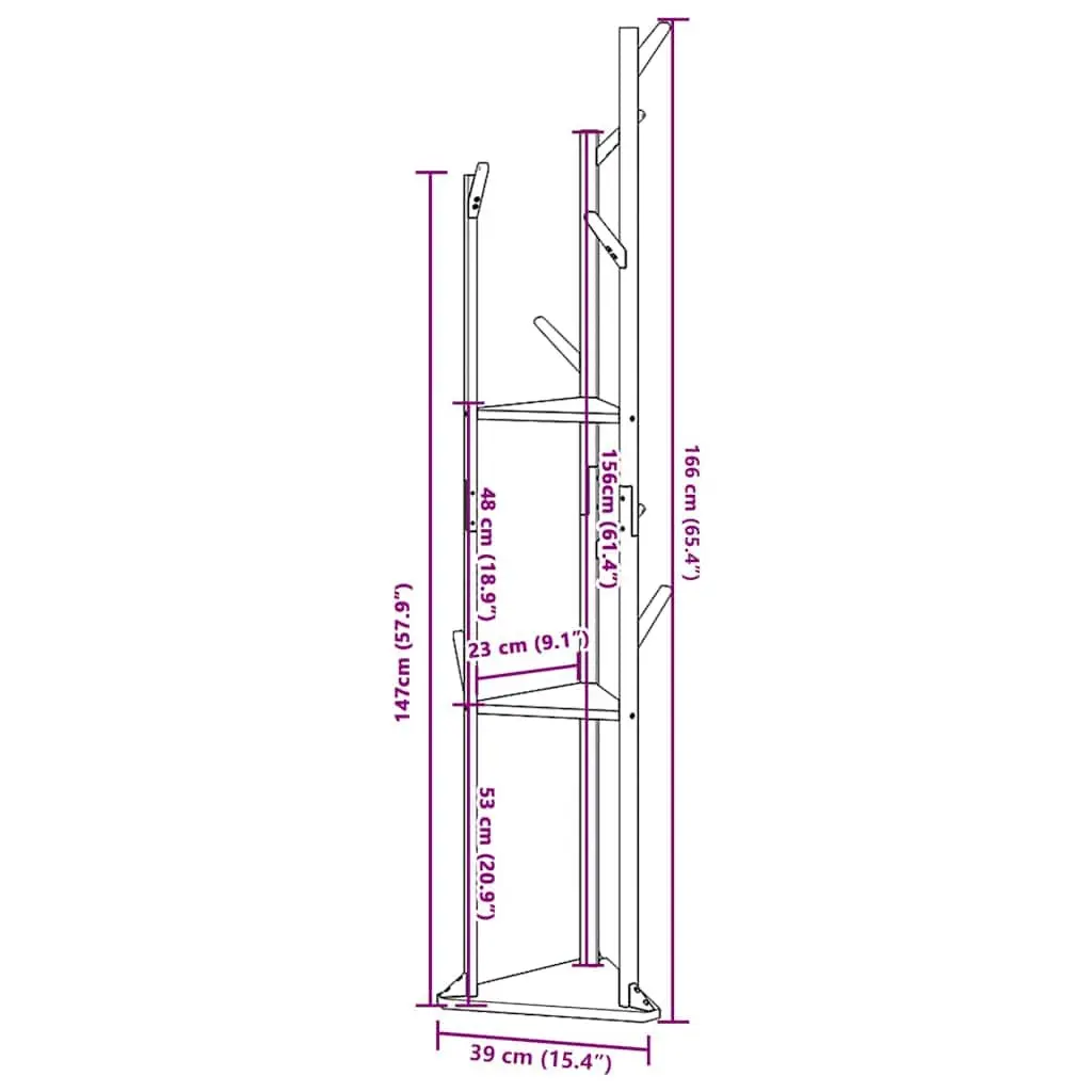Coat Stand Bamboo Tall Slim 39 x 33 x 166 cm Brown