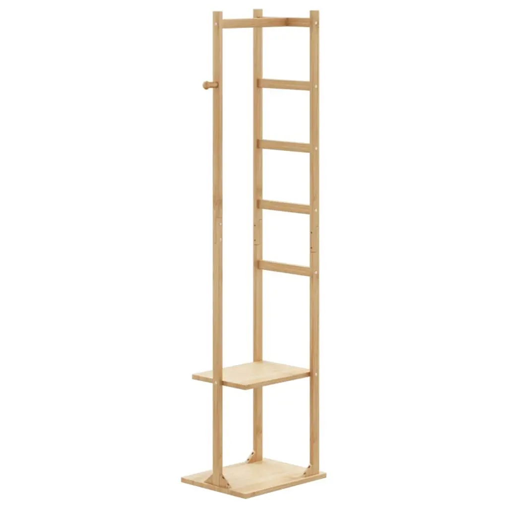 Bamboo Coat Stand Storage Organiser with Hooks and Shelves Brown 38.5 x 30 x 156 cm