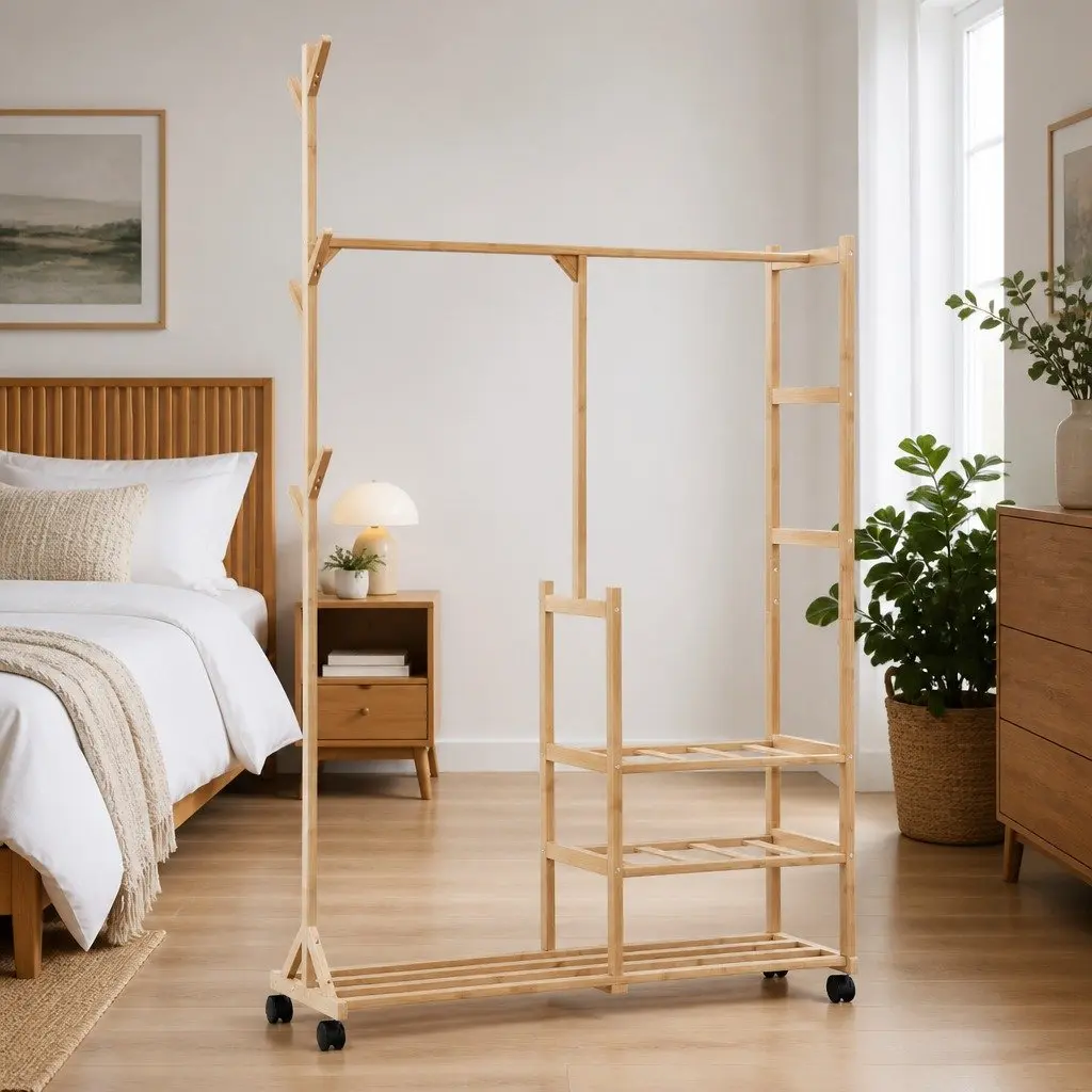 Bamboo Clothes Rack with Shelves and Hooks 100 x 38 x 175.5 cm Brown