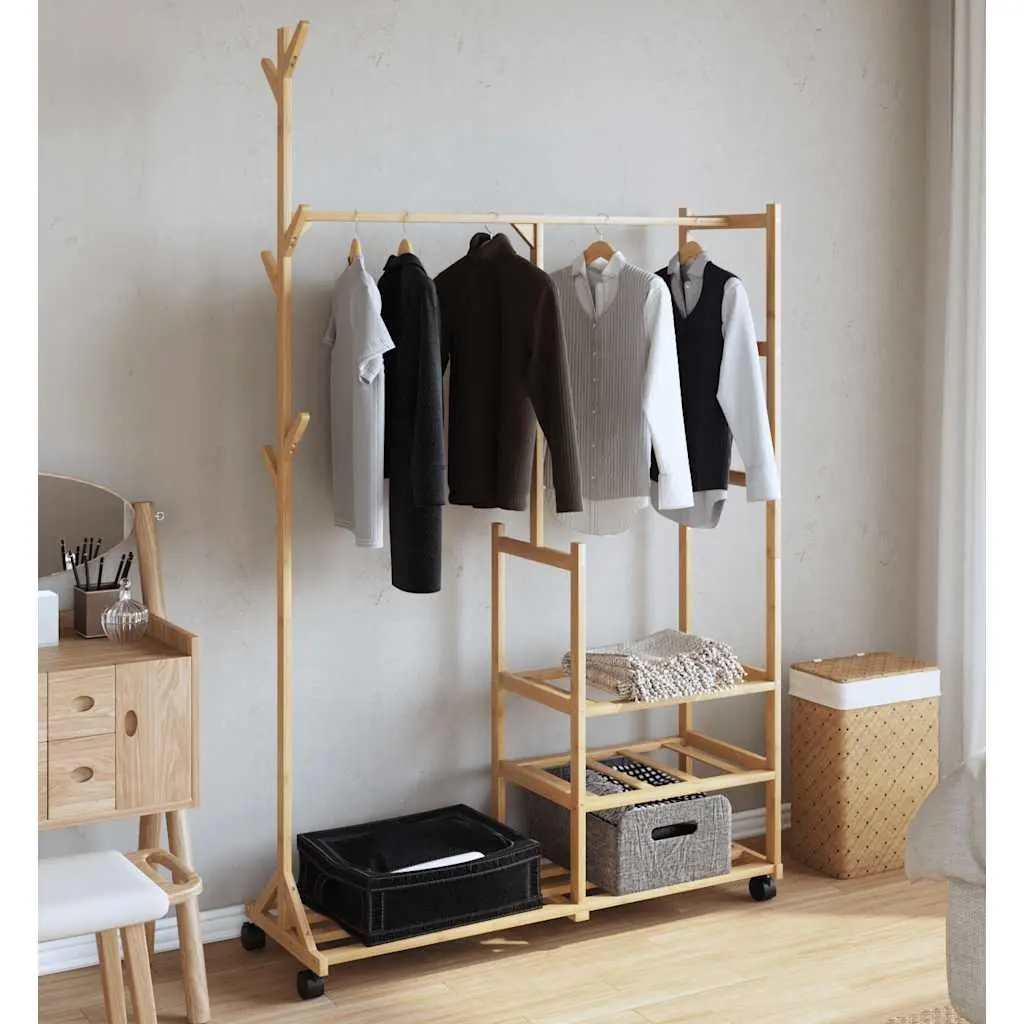 Bamboo Clothes Rack with Shelves and Hooks 100 x 38 x 175.5 cm Brown