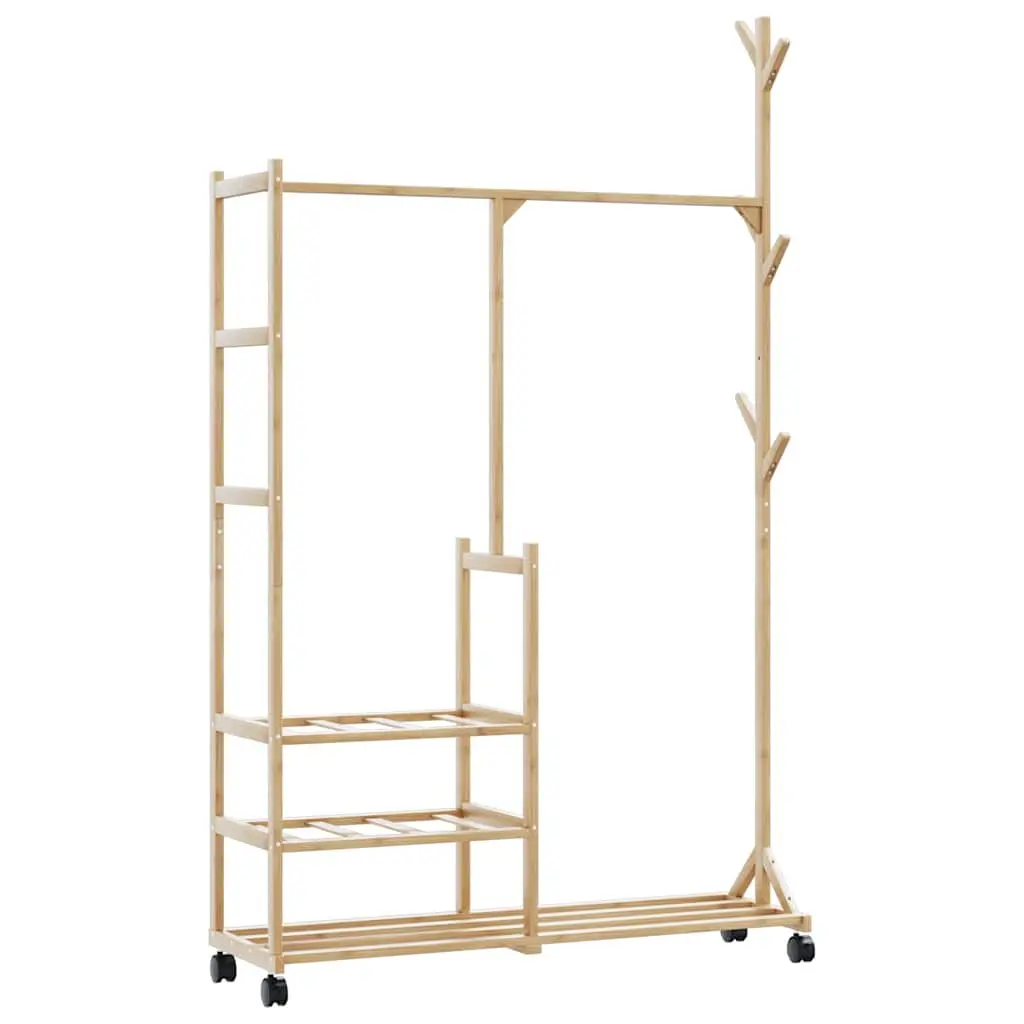 Bamboo Clothes Rack with Shelves and Hooks 100 x 38 x 175.5 cm Brown