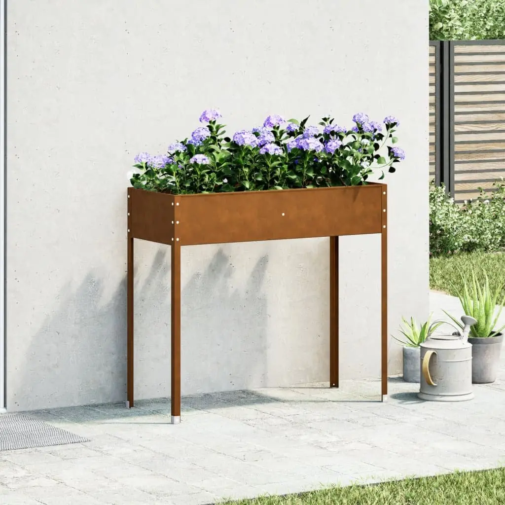 Garden Planter Box Steel 100.5 x 40.5 x 90 cm Brown Weather Resistant Outdoor Patio Balcony Flower Pot Herbs