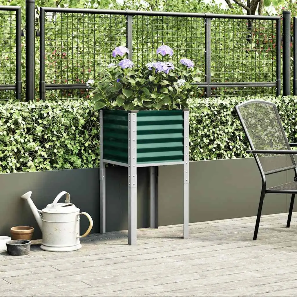 Outdoor Planter Box Steel Green 45x45x88cm Raised Bed Flower Pot for Garden Balcony and Patio