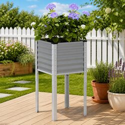 Practical Grey Steel Planter Box for Every Garden 45x45x88 cm