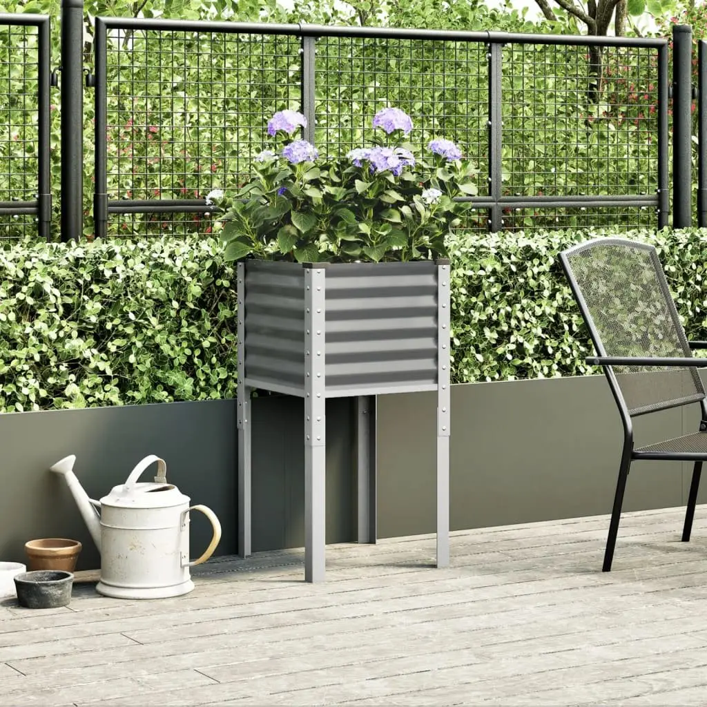 Garden Planter Box Steel 45x45x88 cm Grey Outdoor Flower Pot Decorative Raised
