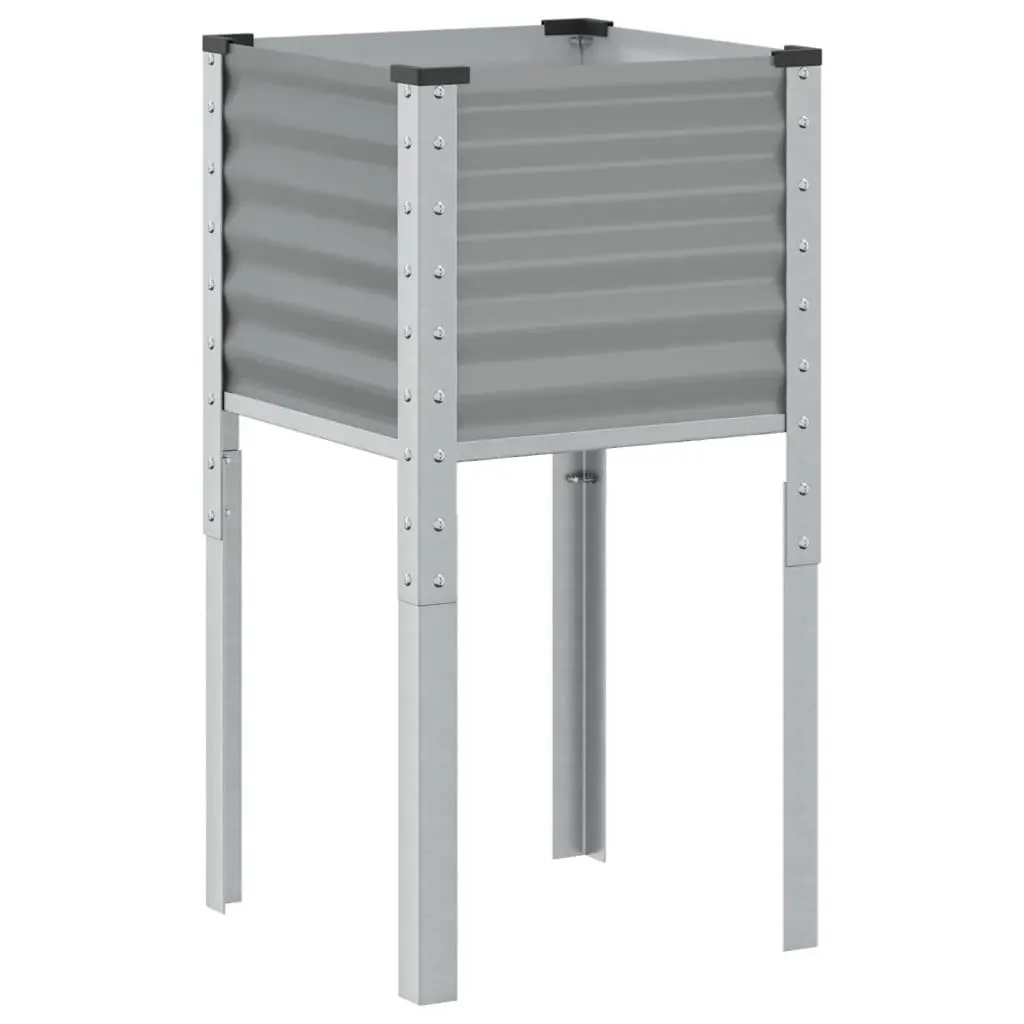 Garden Planter Box Steel 45x45x88 cm Grey Outdoor Flower Pot Decorative Raised
