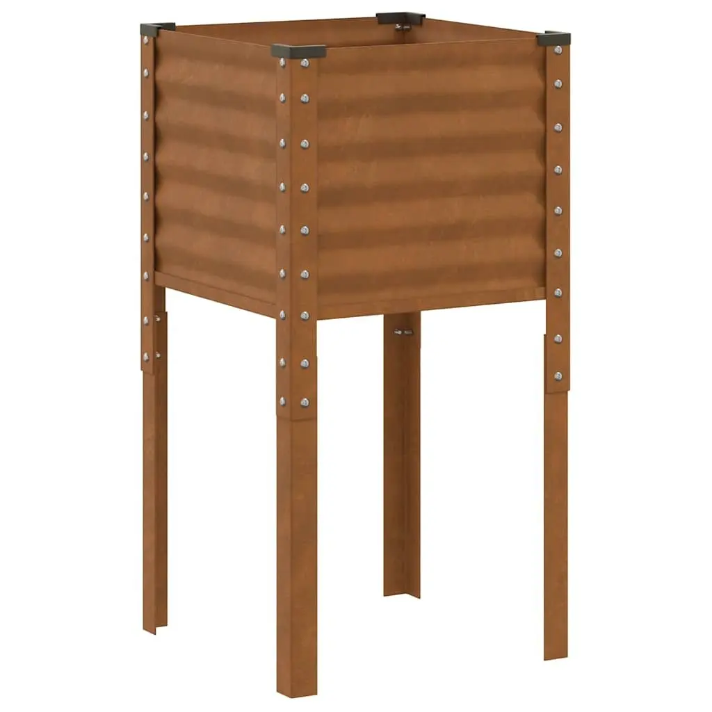 Garden Planter Box Steel 45x45x88 cm Brown Outdoor Flowers Vegetables Herbs Decor