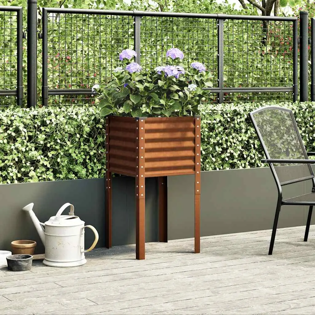 Garden Planter Box Steel 45x45x88 cm Brown Outdoor Flowers Vegetables Herbs Decor