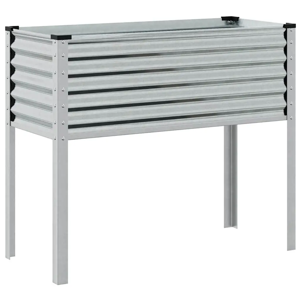 Outdoor Raised Bed Planter Box Galvanised Steel 100cm x 45cm x 90cm Silver Weather Resistant for Growing Plants and Flowers