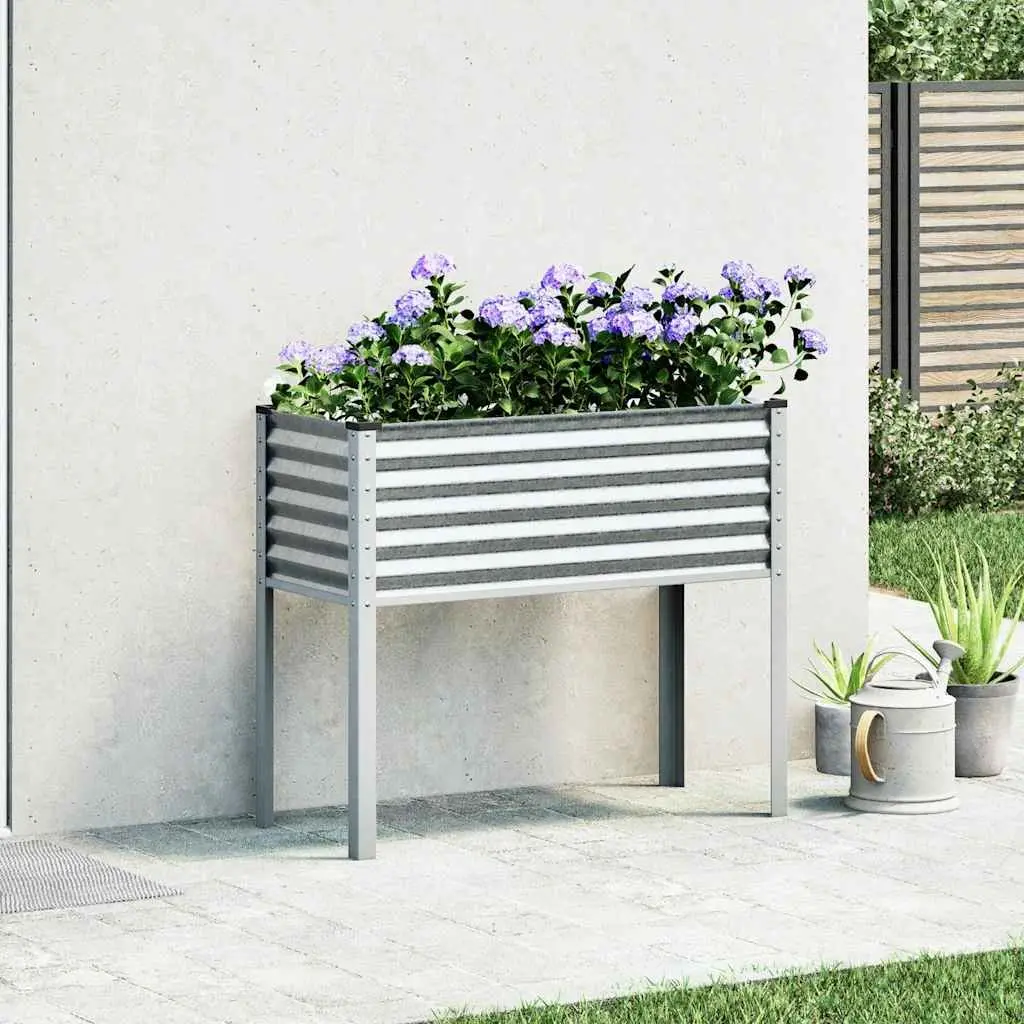 Outdoor Raised Bed Planter Box Galvanised Steel 100cm x 45cm x 90cm Silver Weather Resistant for Growing Plants and Flowers