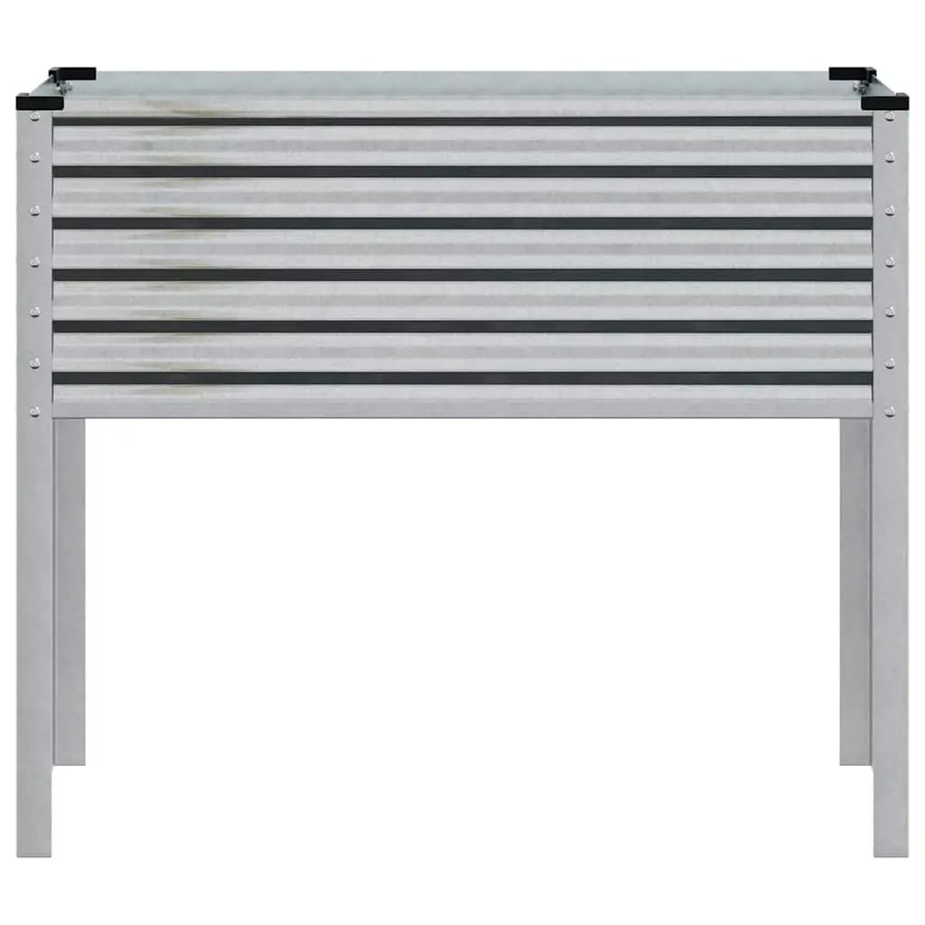 Outdoor Raised Bed Planter Box Galvanised Steel 100cm x 45cm x 90cm Silver Weather Resistant for Growing Plants and Flowers