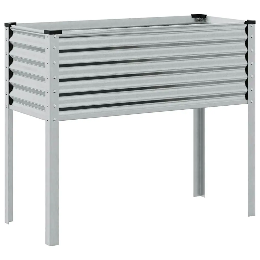 Outdoor Raised Bed Planter Box Galvanised Steel 100cm x 45cm x 90cm Silver Weather Resistant for Growing Plants and Flowers