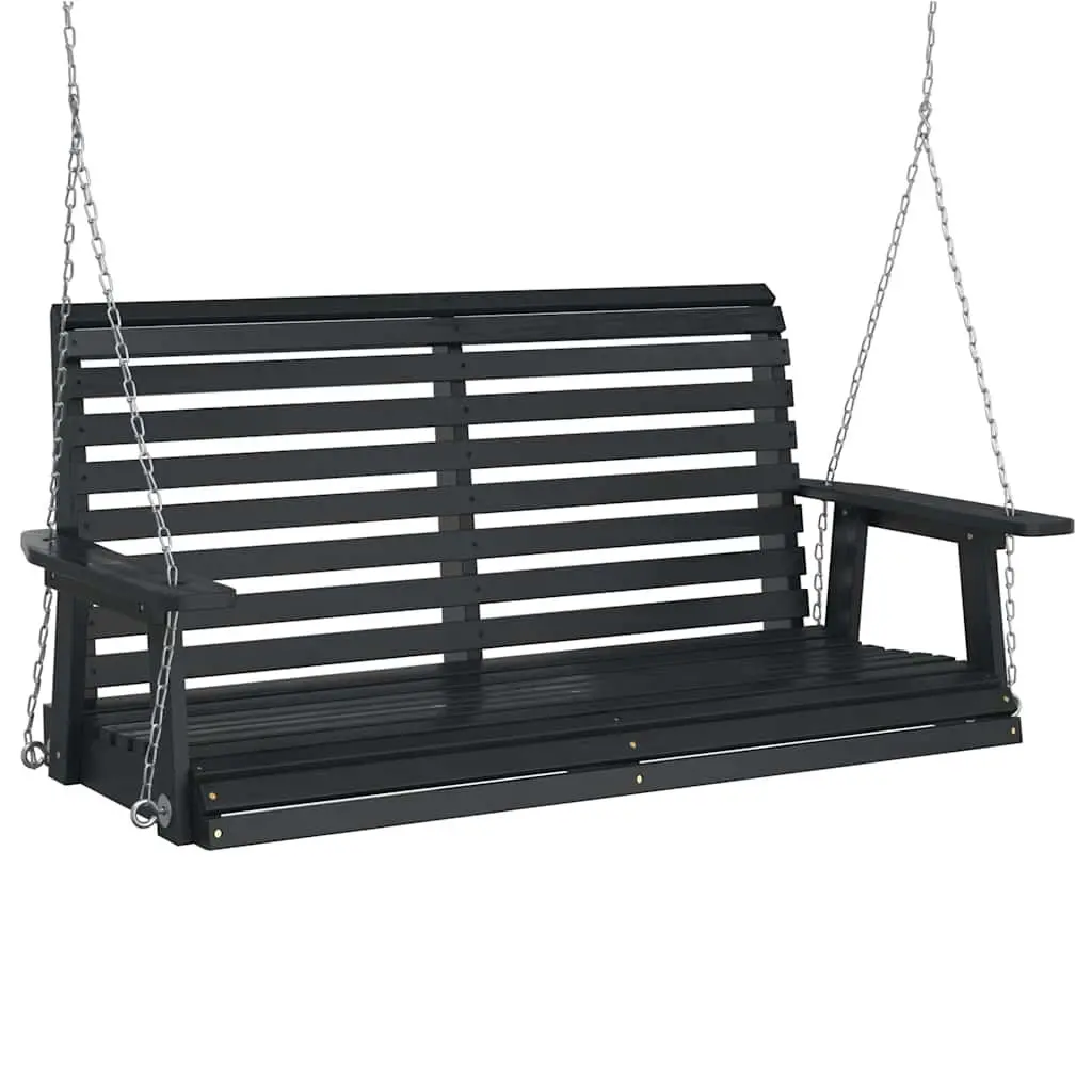 Garden Swing Bench Solid Fir Wood Black with Metal Chains
