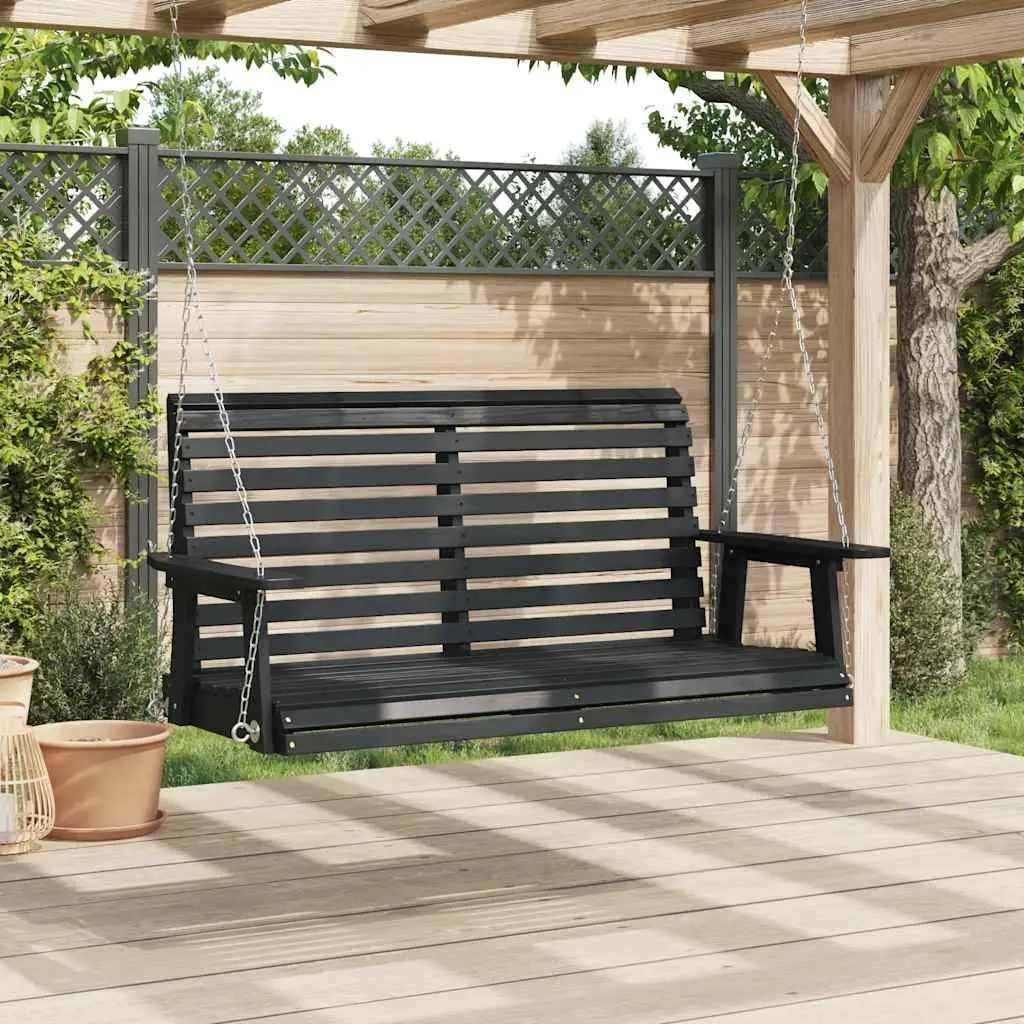 Garden Swing Bench Solid Fir Wood Black with Metal Chains