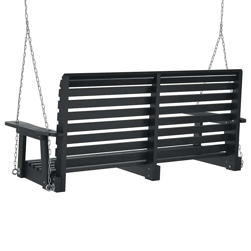 Garden Swing Bench Solid Fir Wood Black with Metal Chains