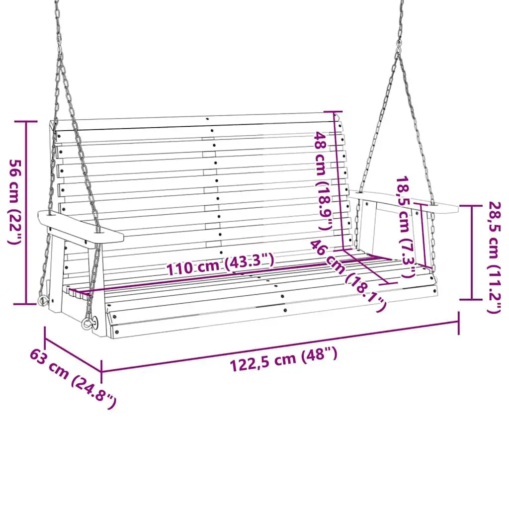 Garden Swing Bench Solid Fir Wood Black with Metal Chains