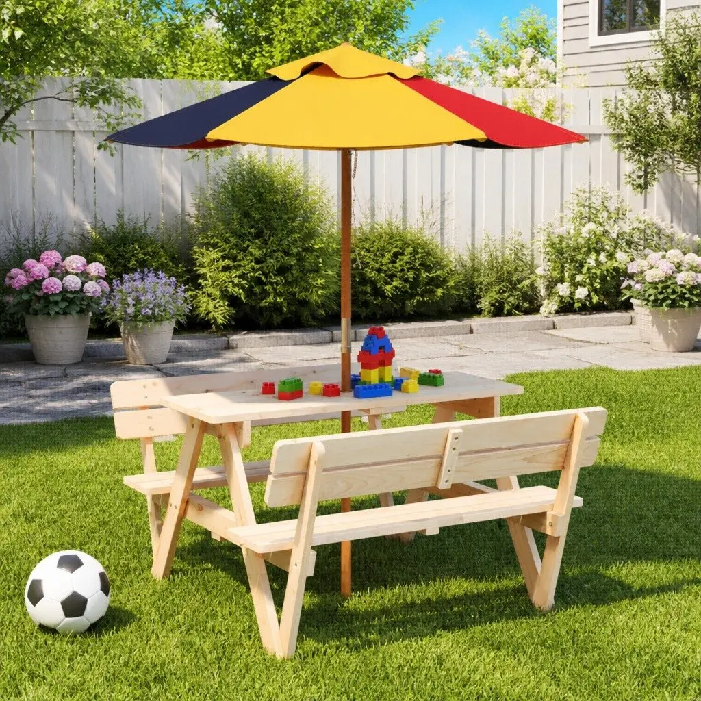 Kids Garden Umbrella Outdoor Patio Sunshade with Wooden Pole Multicolour